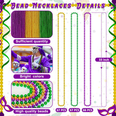 Huskein 33-inch bead necklace worn for vibrant Mardi Gras looks