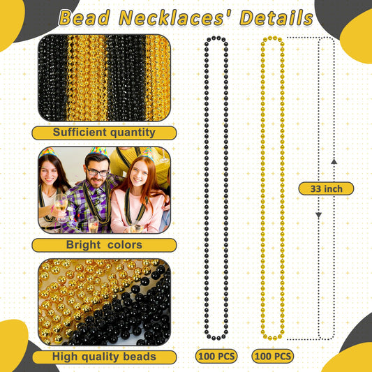 Huskein Mardi Gras beads in black and gold add festive flair