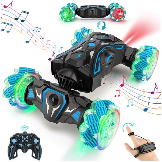 HuToYii gesture-sensing RC stunt car front angle with bright lights for night racing