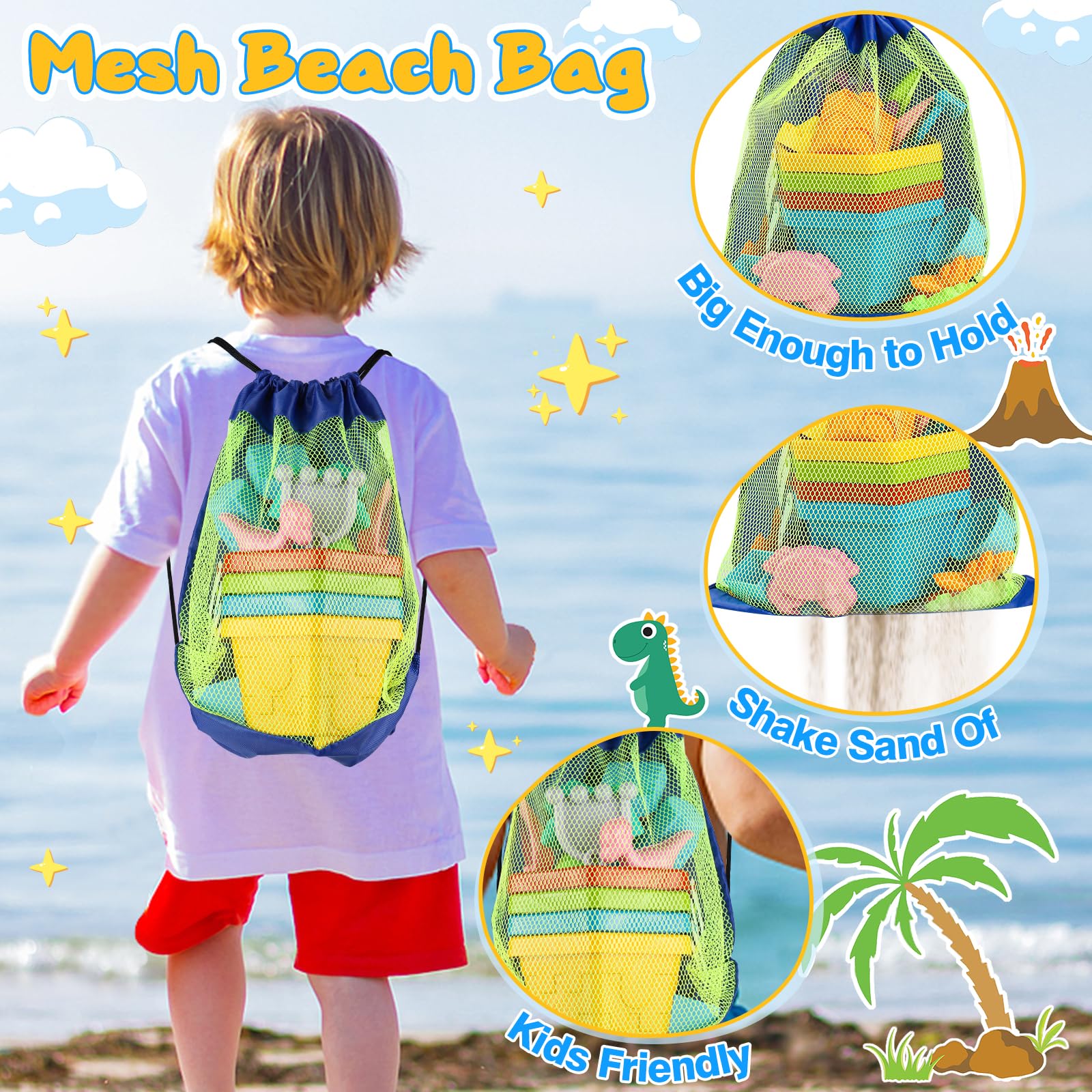 HUUIDY beach toys mesh bag for quick-dry storage and transport