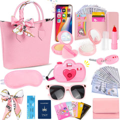 HUUIDY Play Purse handbag with accessories sparks imaginative play and travel pretend scenarios.