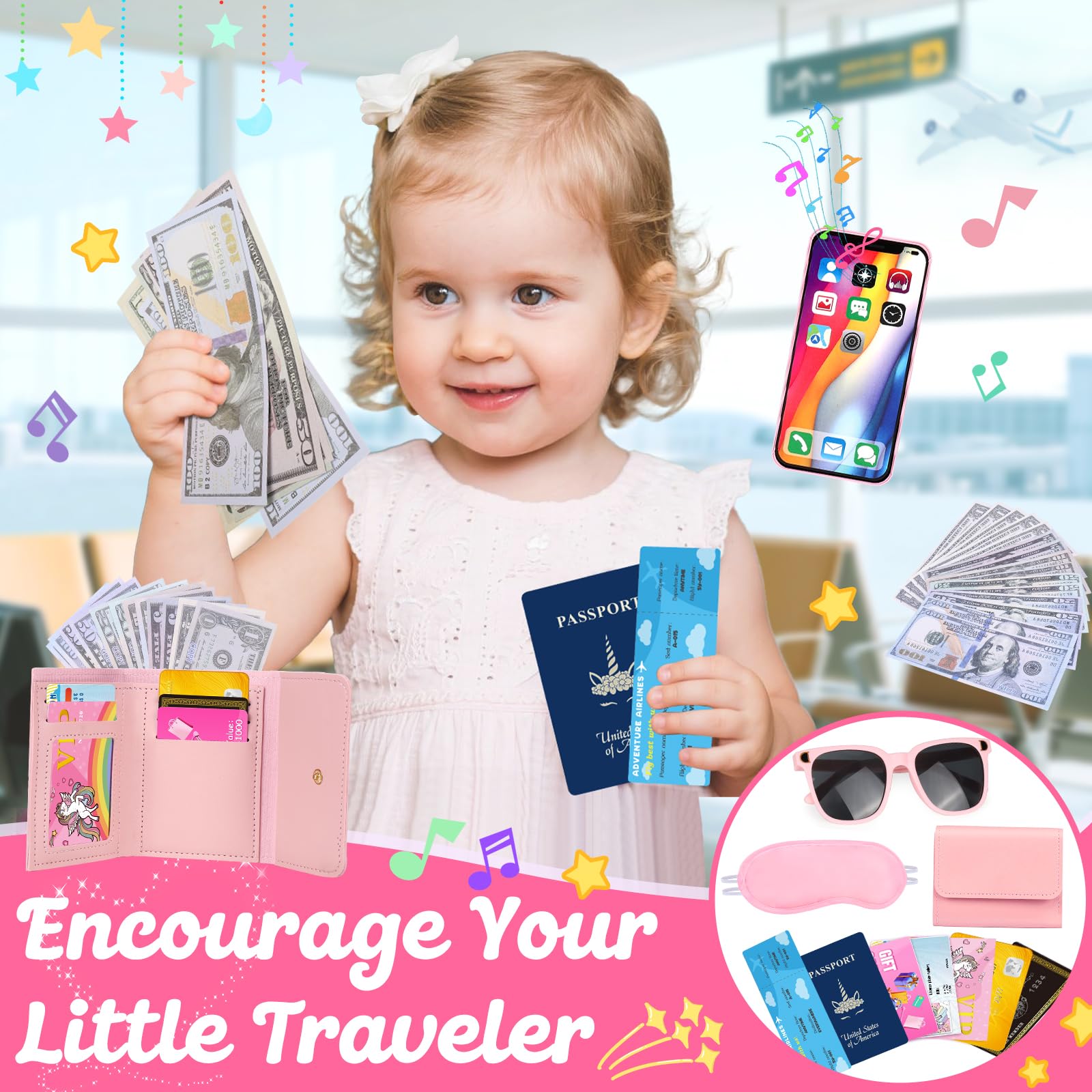 HUUIDY toy phone lights up with pretend apps for music and giggles.