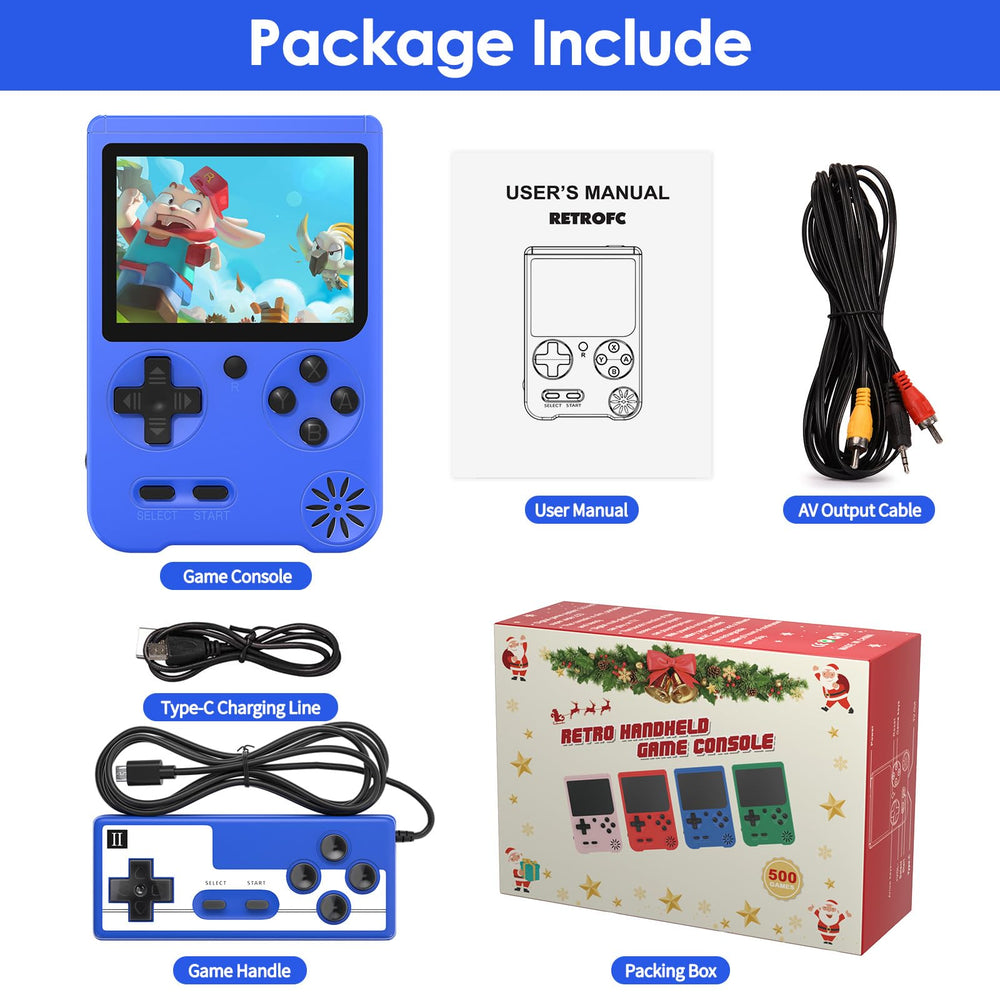 Huunad handheld FC game console includes accessories for easy setup.