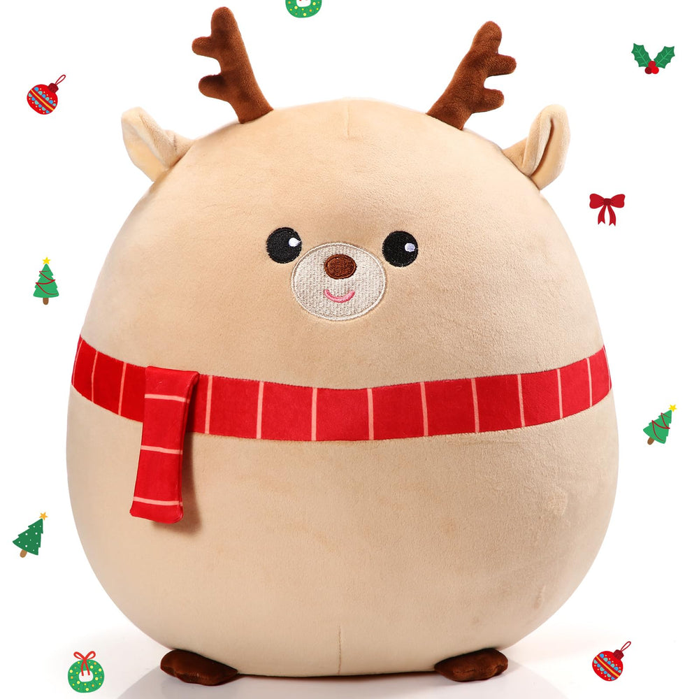 Huwena reindeer pillow 14in close-up highlighting soft fabric for cozy cuddles.