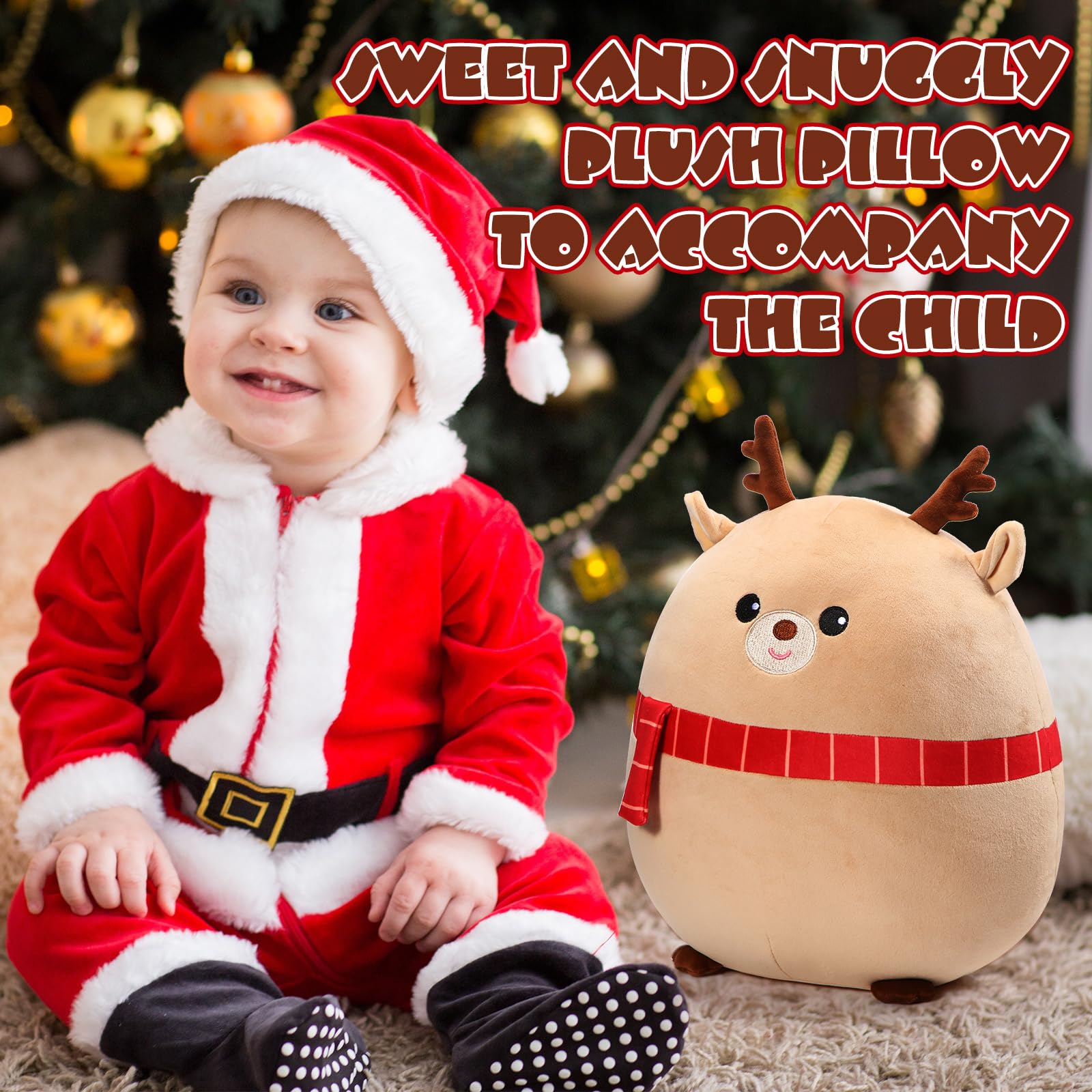 Huwena reindeer pillow bright eyes and smile create a cheerful holiday accent.