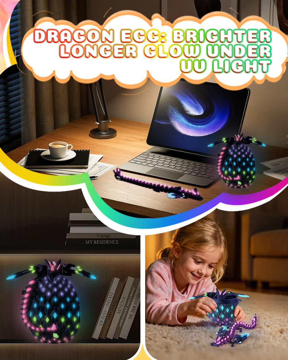 HUWUV night-time decor dragon egg glows softly in dark rooms