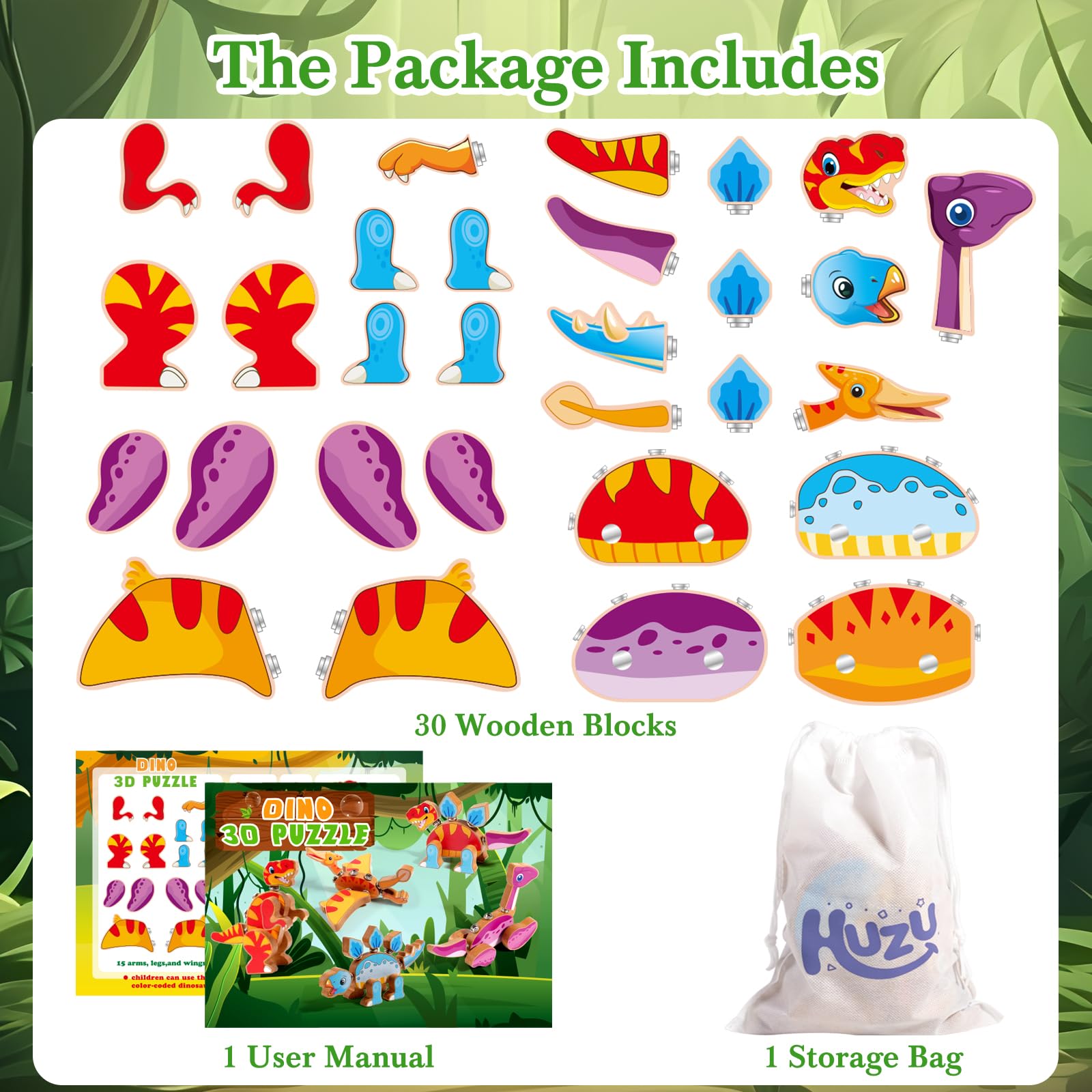 HUZU 30 blocks set invites varied dinosaur combos for imaginative storytelling