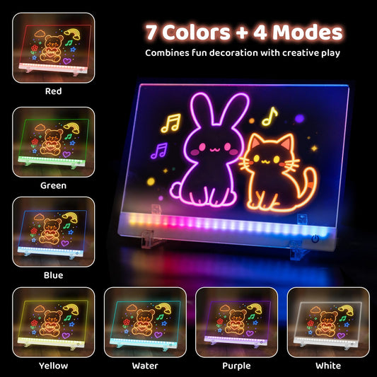HVMVNV LED board color modes close-up showing seven vibrant options.
