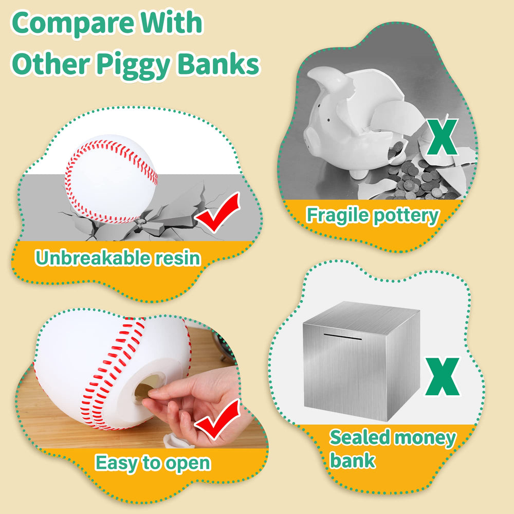 H&W Baseball Piggy Bank size shows toddler-friendly hold