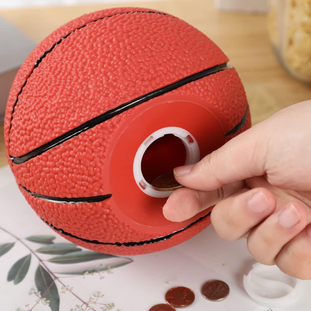 H&W basketball piggy bank bottom plug enables safe future opening