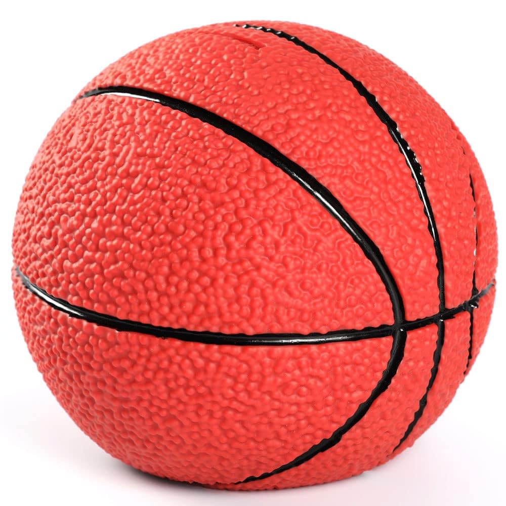 H&W basketball piggy bank front view with durable design for kids