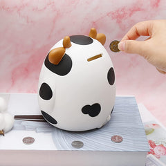 H&amp;W Cow Piggy Bank M Size back slot enables easy coin insertion