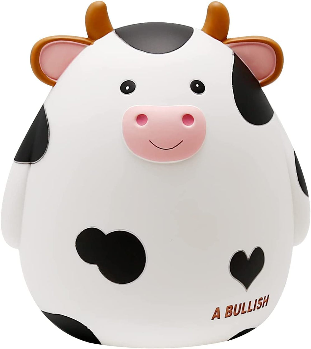 H&amp;W Cow Piggy Bank M Size front view shows sturdy white design for kids