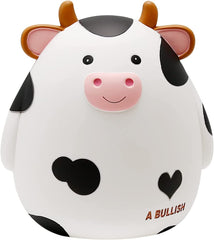 H&amp;W Cow Piggy Bank M Size front view shows sturdy white design for kids