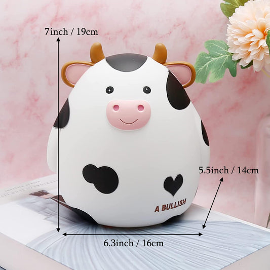 H&amp;W Cow Piggy Bank M Size side view highlights kid-friendly, lightweight construction
