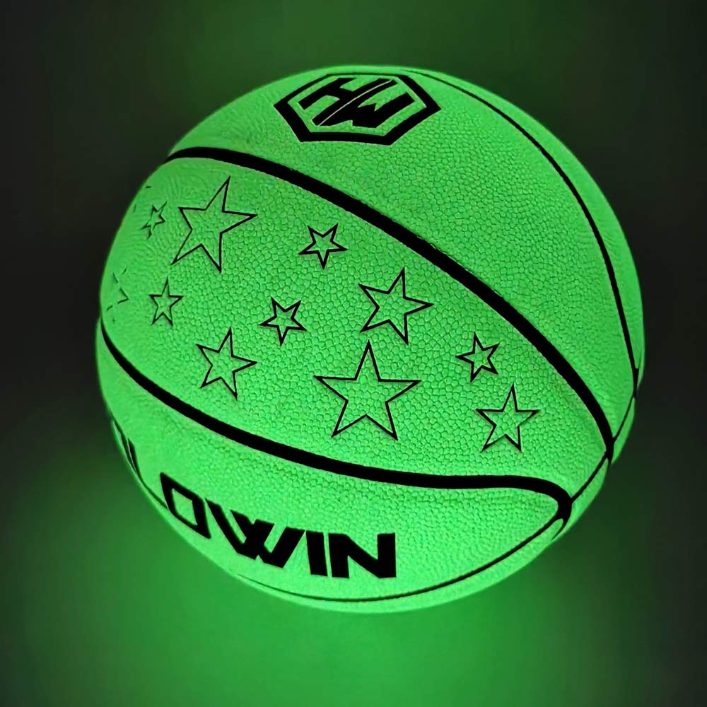 HW HOLOWIN HoloHoops glowing basketball in green enhances night visibility.