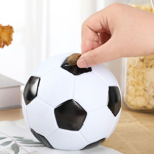 H&W Soccer Piggy Bank slot top enables easy coin insertion.
