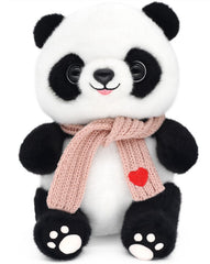 HWD Panda doll with love heart scarf in pink, front view, ideal gift