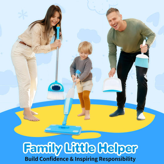 HWZ Kids Cleaning Set: rotate spray action photo, realistic feel for toddlers' cleaning fun.
