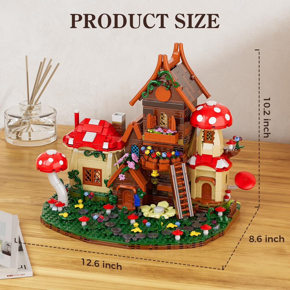 HXTTBD Forest Mushroom House balcony with flowers adds scenic elements for fairy-tale scenes.