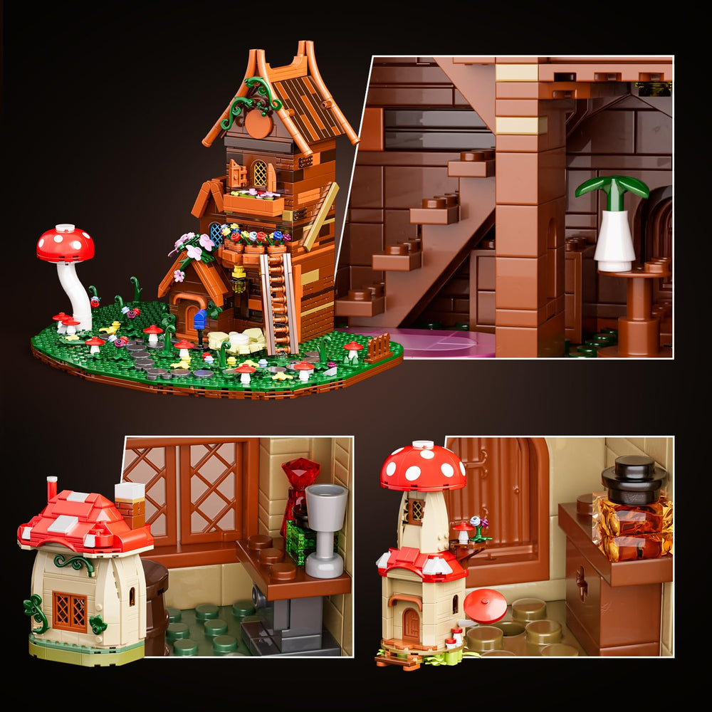 HXTTBD Giant front mushroom and stone path create magical garden ambience.