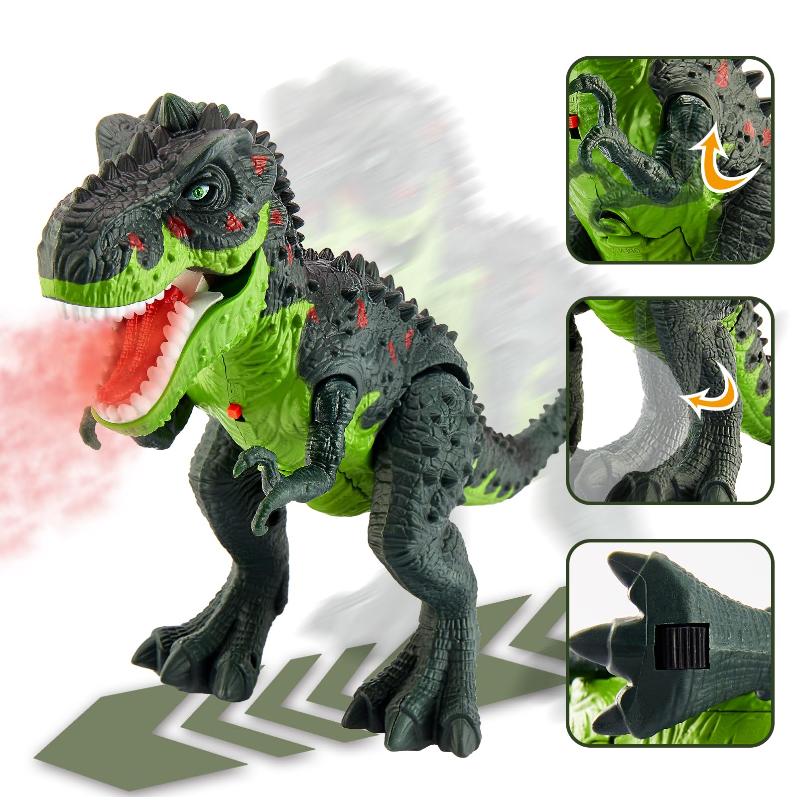HYAKIDS T-Rex eyes and tongue glow for realistic Dino play.