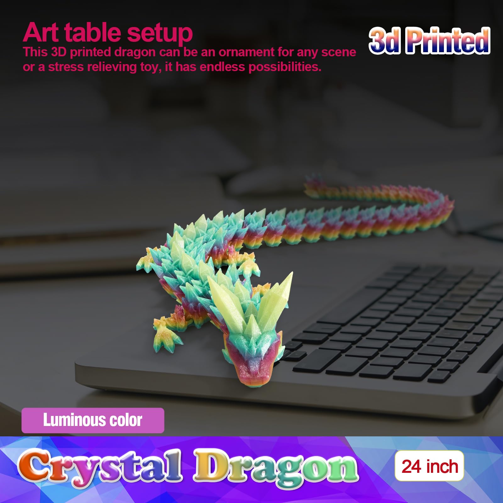 HyBaiS crystal dragon features luminous rainbow glow on display.
