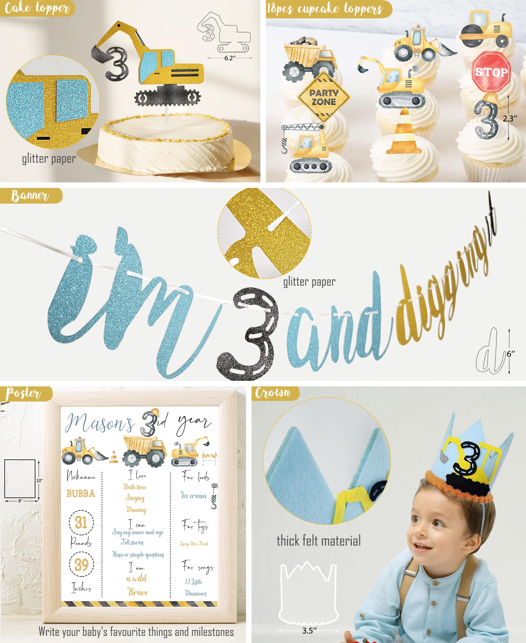 HYCSANBAO construction crown fits the birthday child with playful flair.