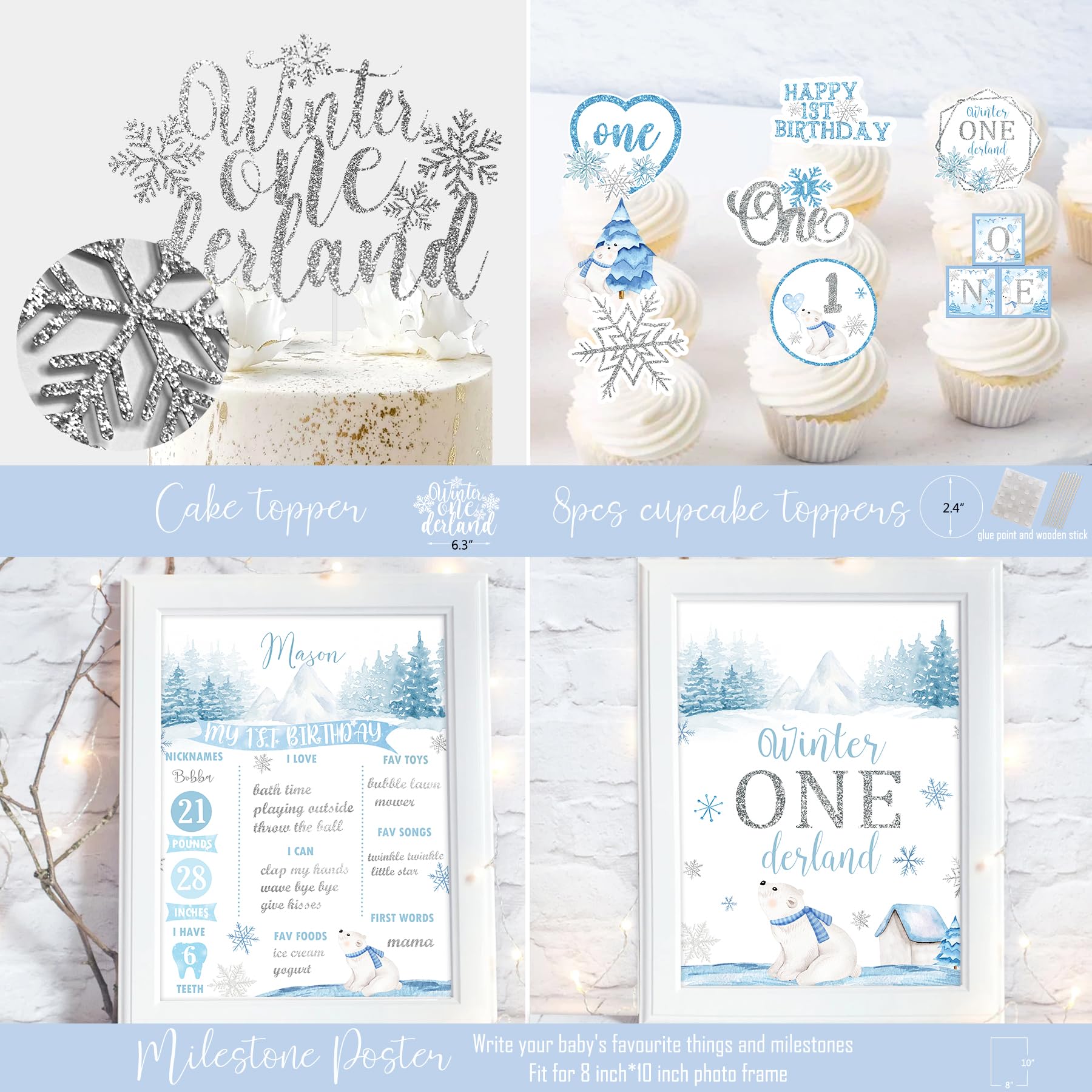 HYCSANBAO milestone posters capture early memories in a snowflake setting.