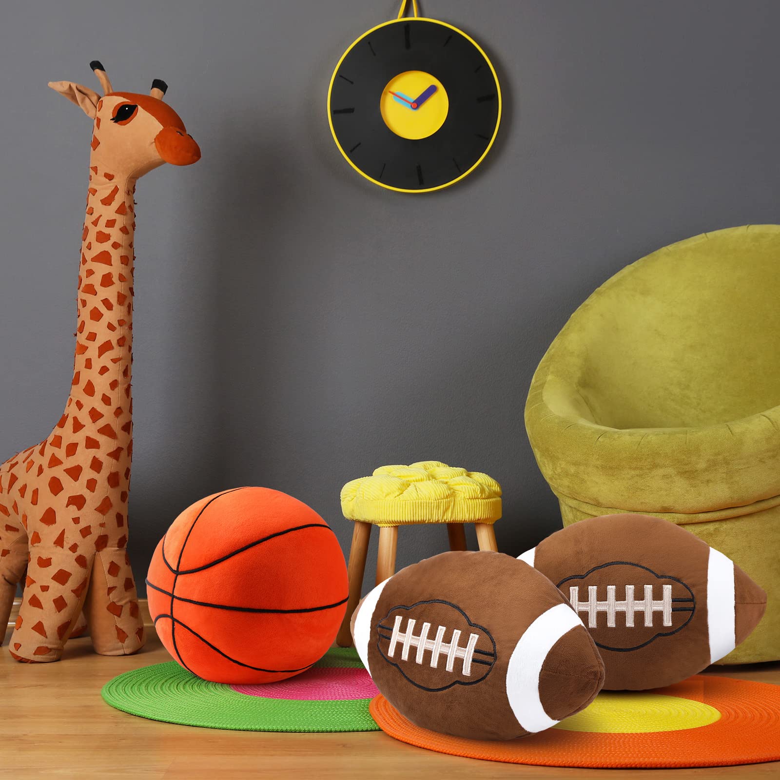 HyDren football pillow decorating a vibrant sports-themed kids room
