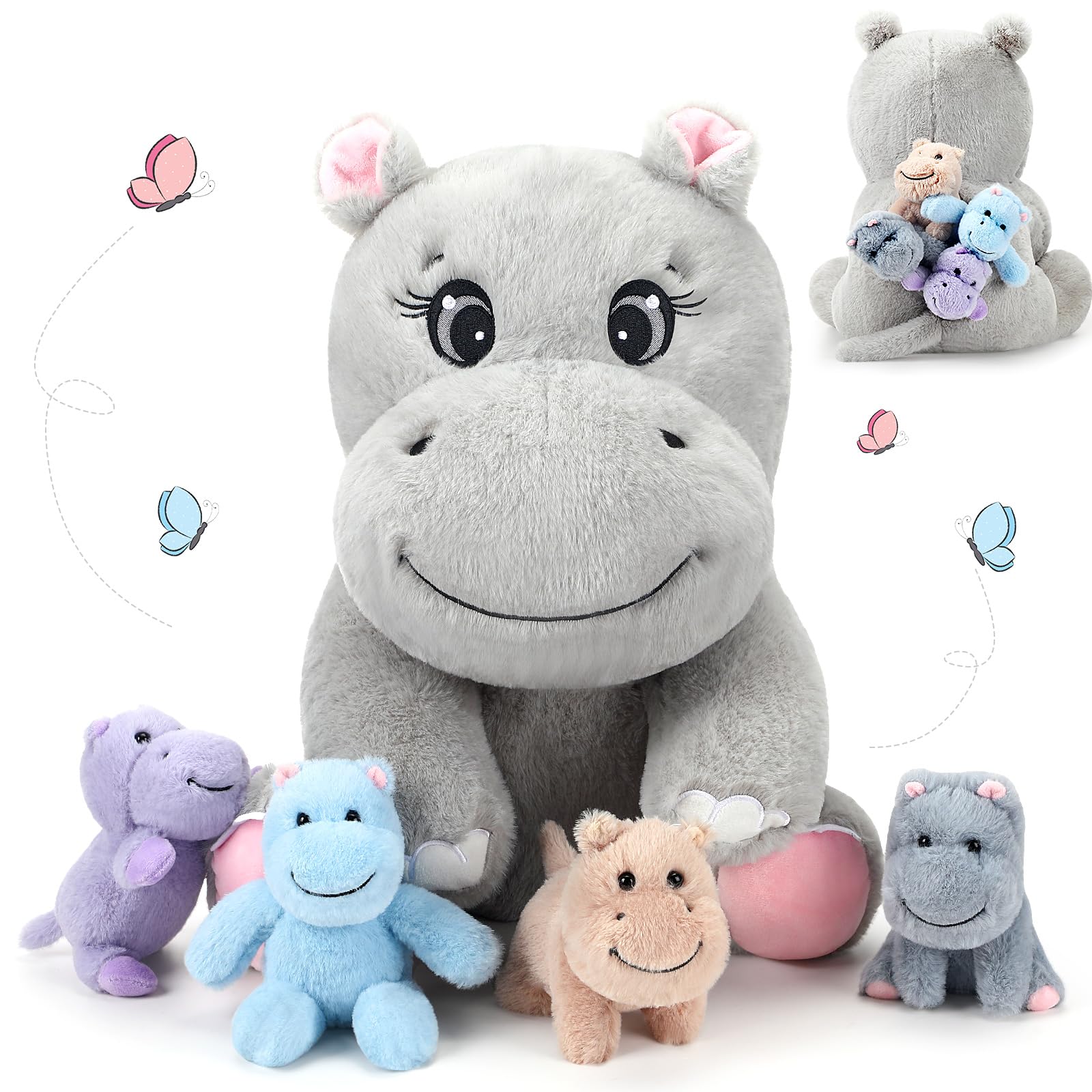 HyDren mommy hippo plush 14-inch, a soft cuddle partner for bedtime.
