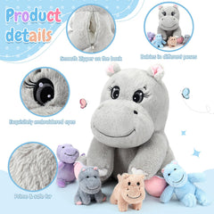 HyDren hippo plush back unzip reveals babies for discovery play.