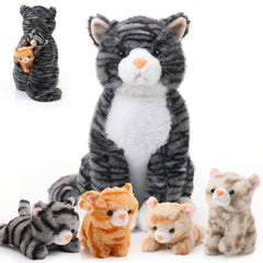 HyDren large plush cat mommy with kittens for a cozy bedtime companion.