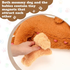 Puppies and mother inspire gentle pretend care during tea parties or birthdays