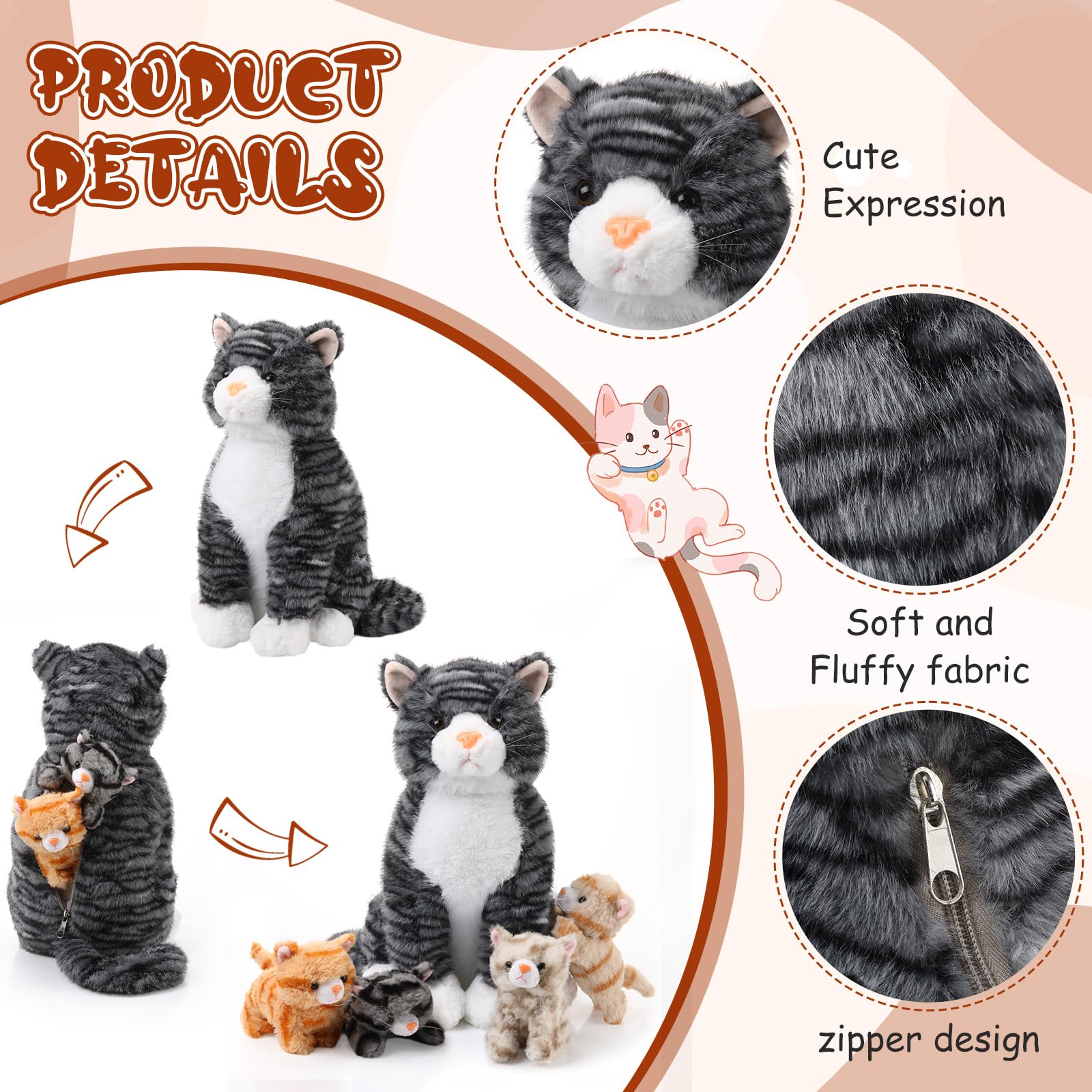 HyDren plush cat mommy on bed display adds cute decor and comfort.