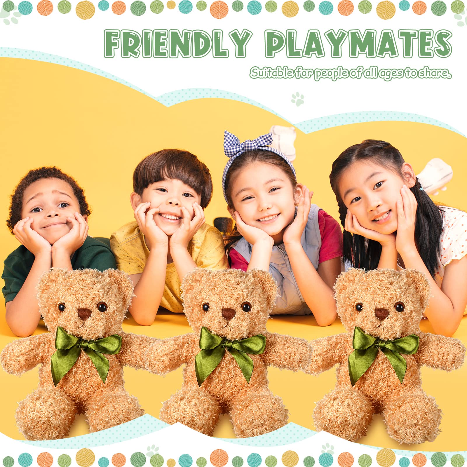 HyDren soft plush bear with green ribbon, decorative and gift-ready.