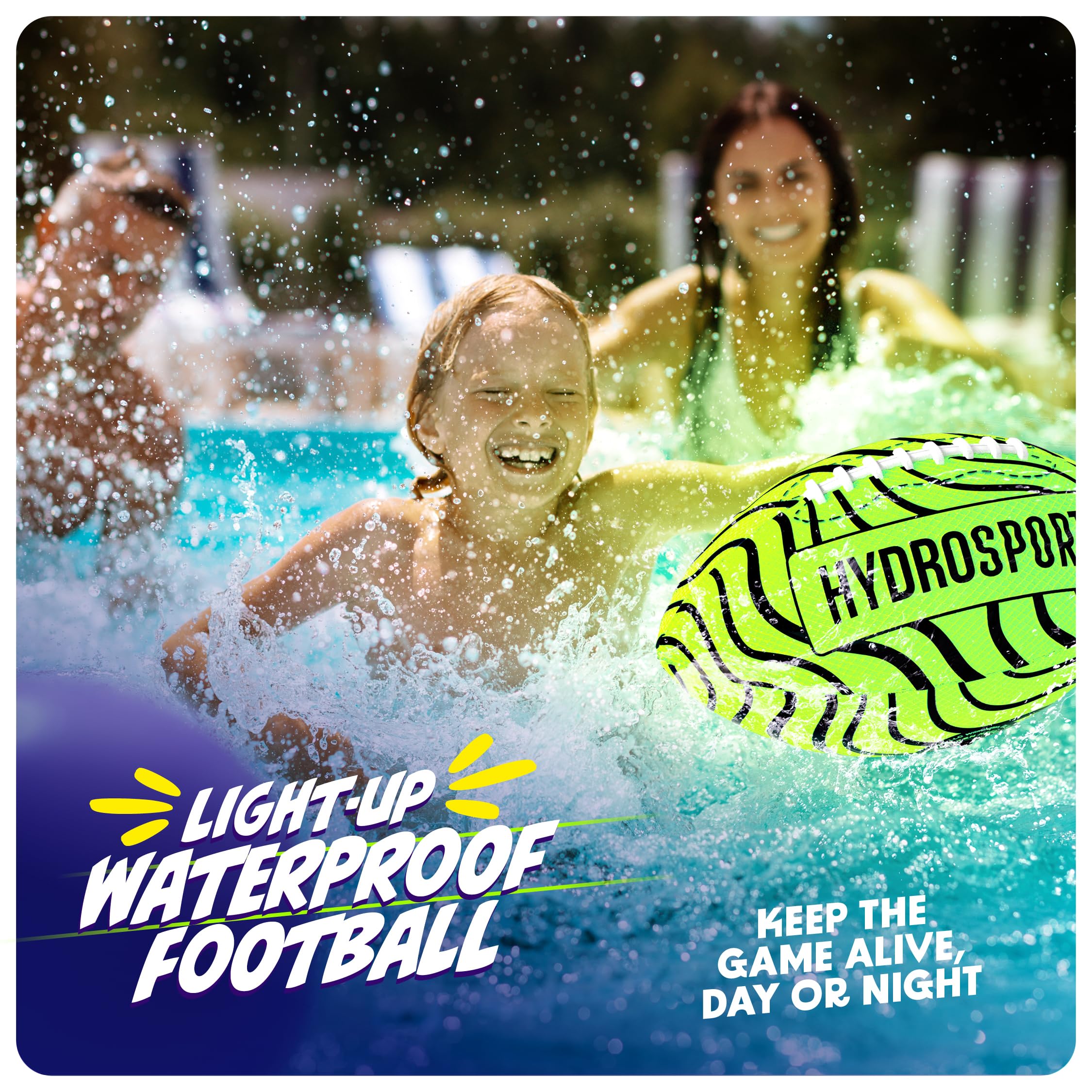 HydroSport light-up water football glows during beach play for easy visibility.