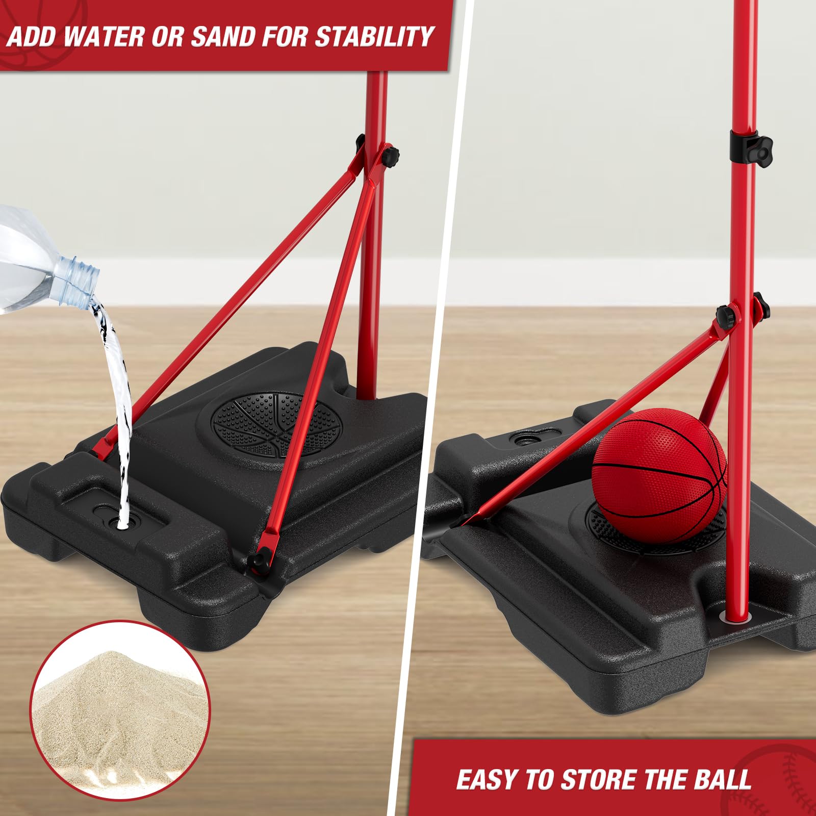 HYES adjustable hoop height supports growing kids.