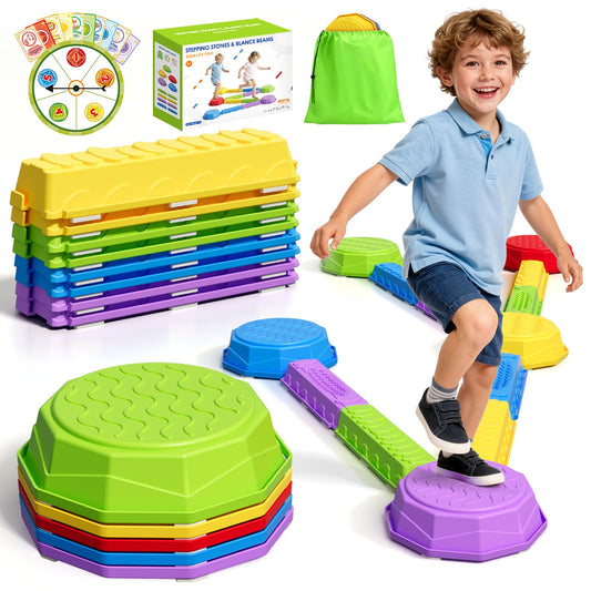 HYES Balance Beams stepping stones set-up promotes balance during active play