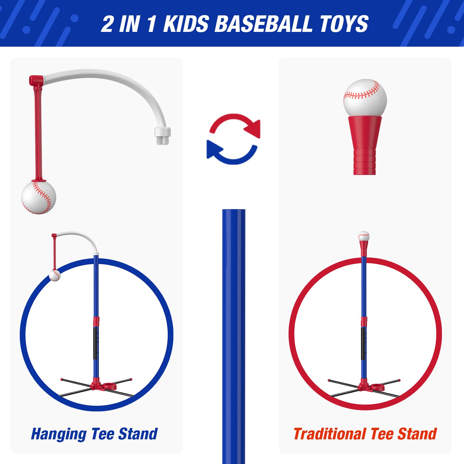 HYES standing-tee option offers traditional practice at comfortable height.