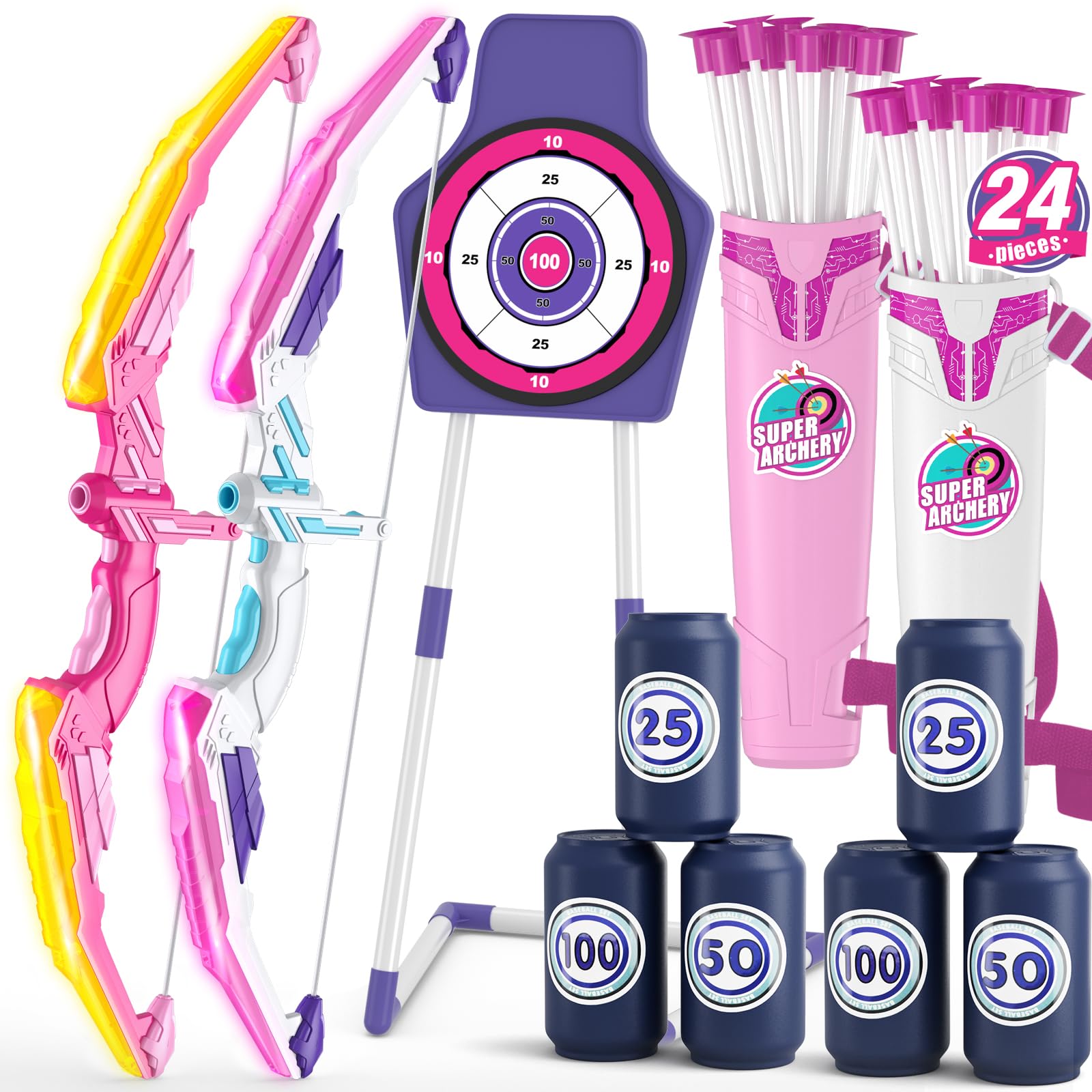 HYES LED bow and arrow set front view for safe day and night practice