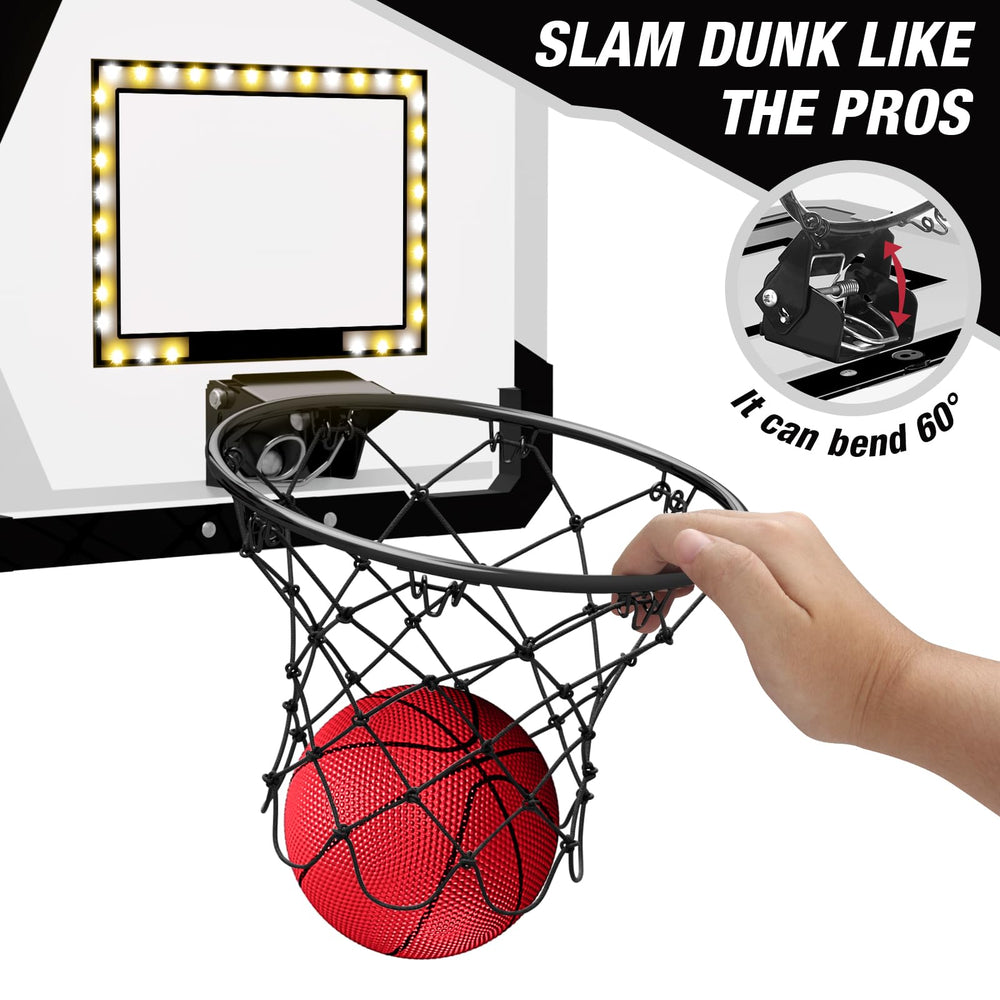 HYES break-away rim with spring load for realistic dunk feel.