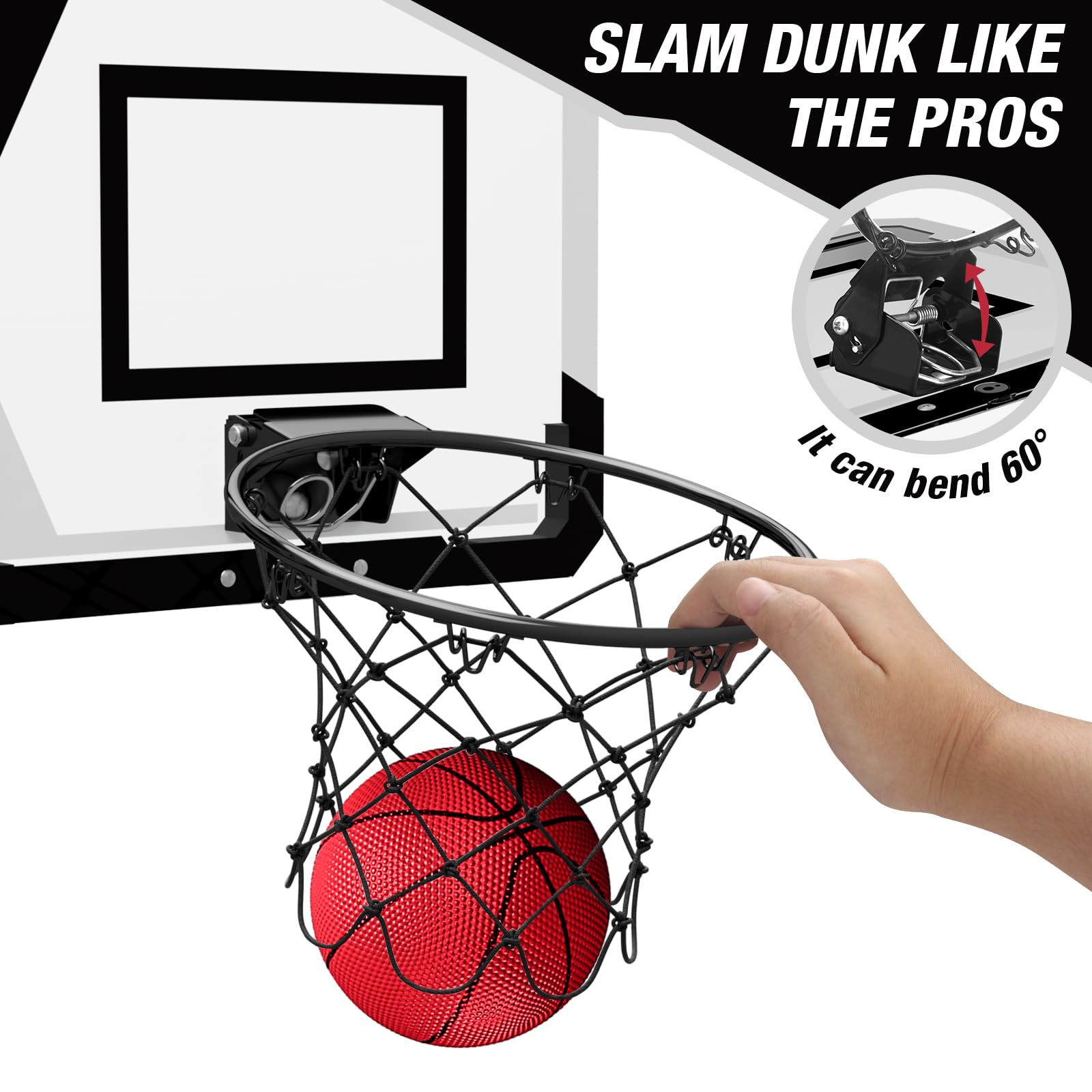 HYES break-away rim with spring adds authentic dunk feel.