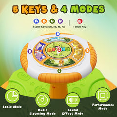 HYES Dinosaur Sit and Spin handle enables safe, adjustable rhythm creation.