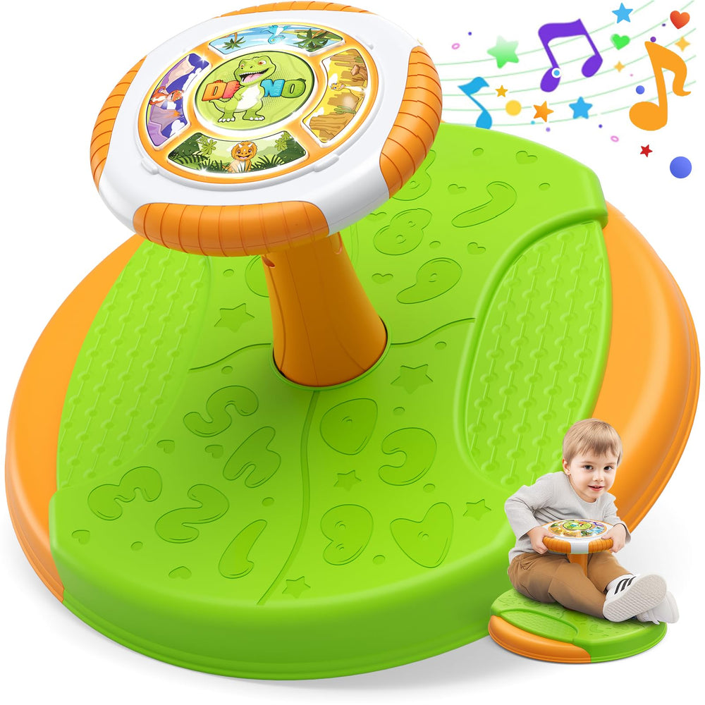 HYES Dinosaur Sit and Spin seat provides smooth 360° rotation for toddlers during play.