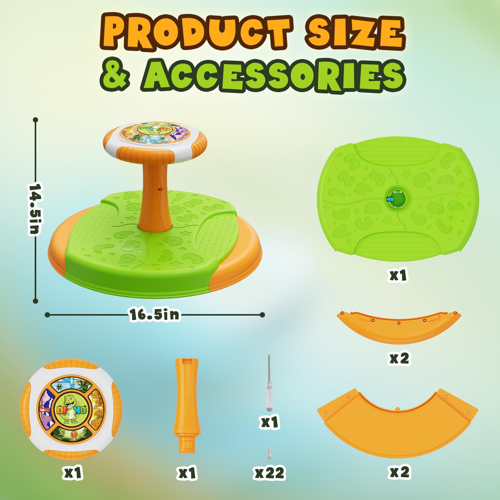 HYES Dinosaur Sit and Spin suitable for smooth floors and blended carpets.