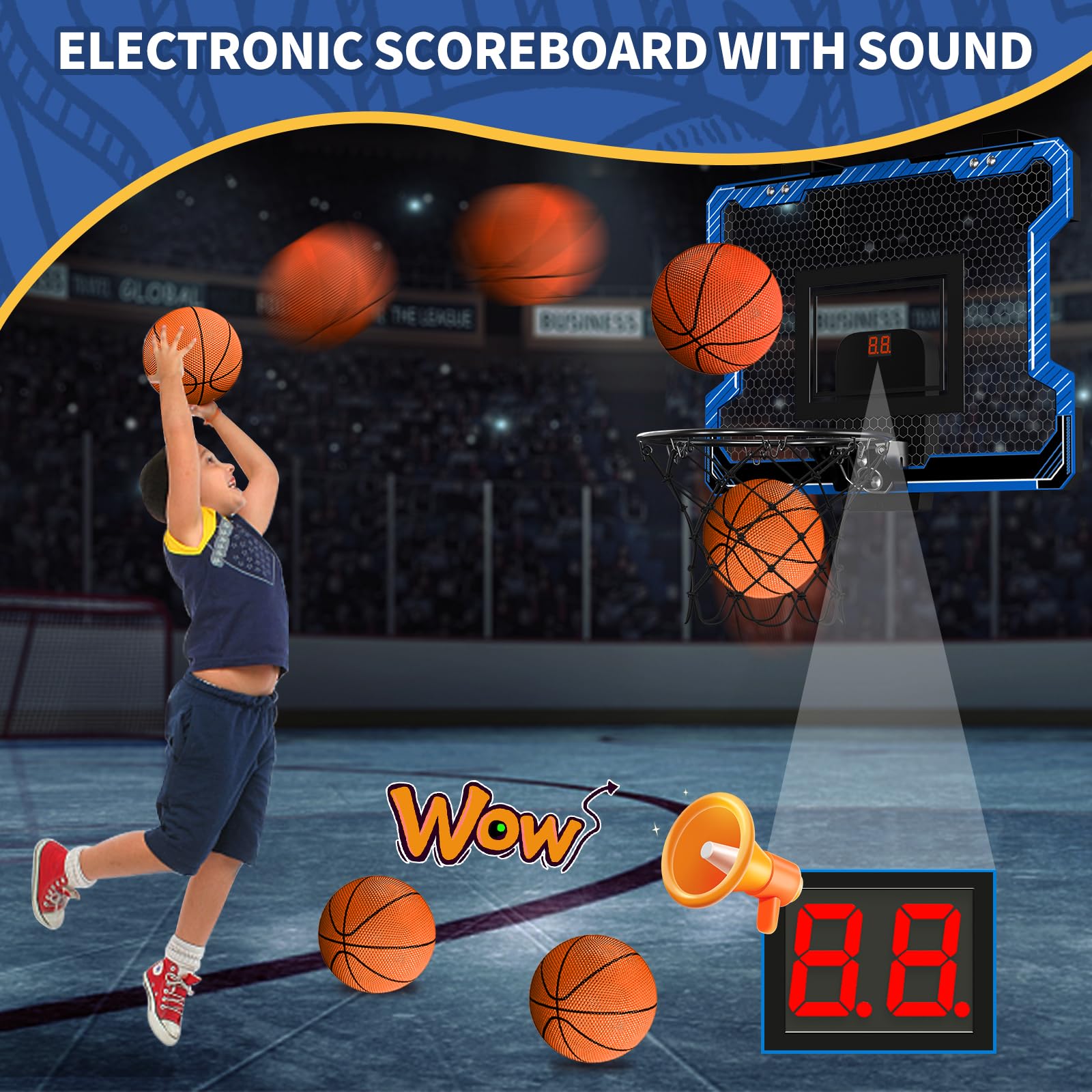 HYES door basketball hoop with breakaway rim simulates real dunking safely.