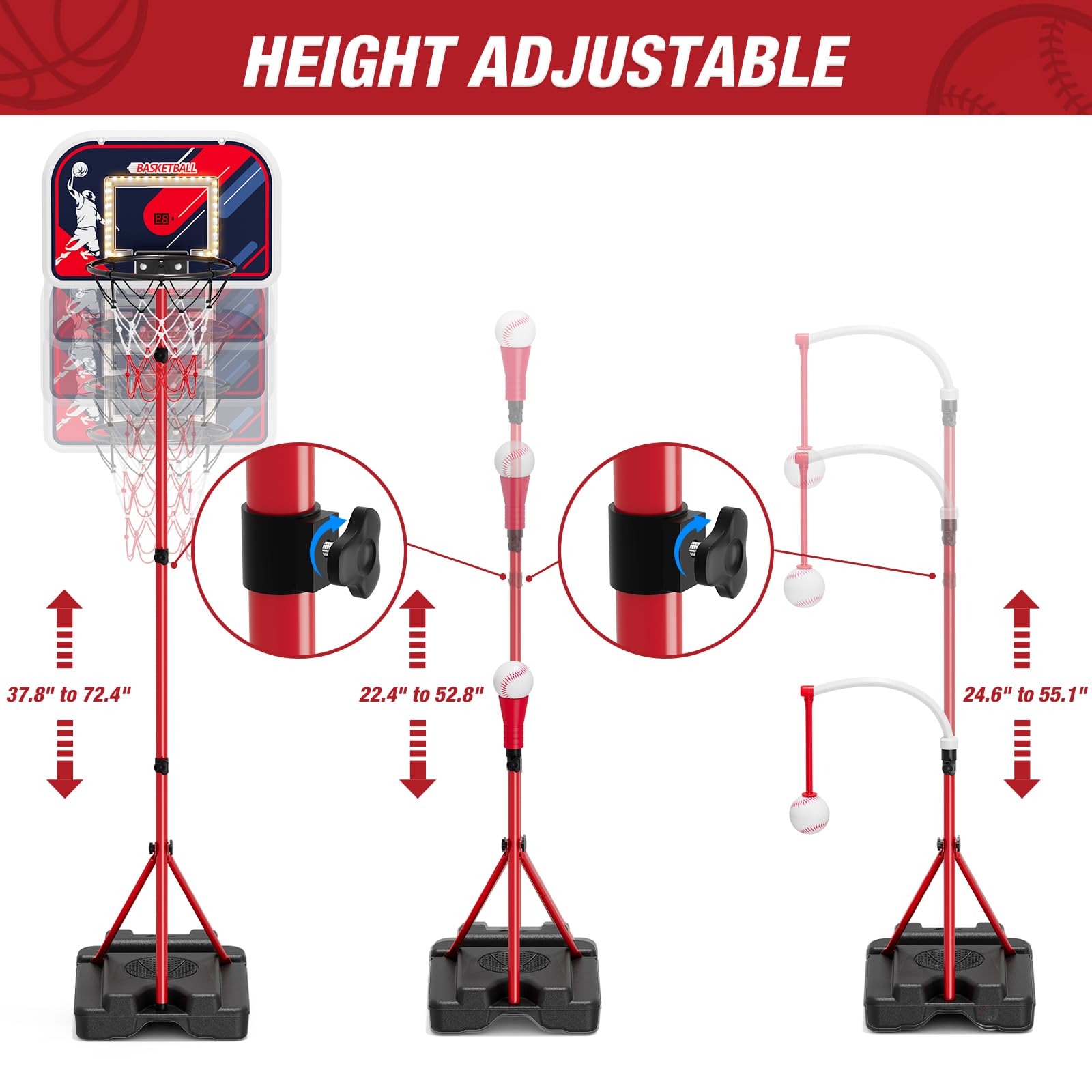 HYES hanging tee with self-stick balls for easy swings.