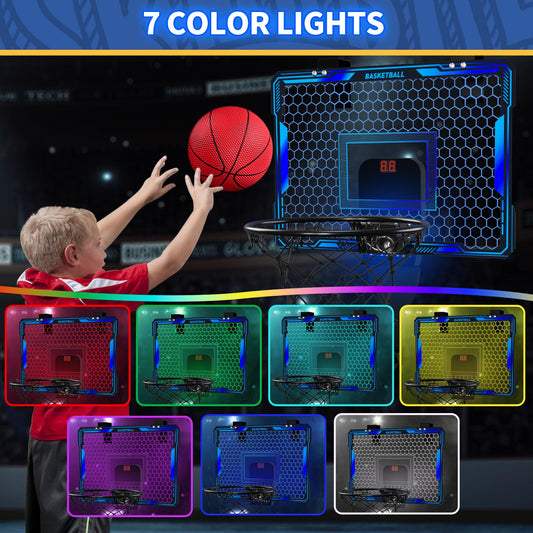 HYES hoop shows seven LED lights celebrating scores
