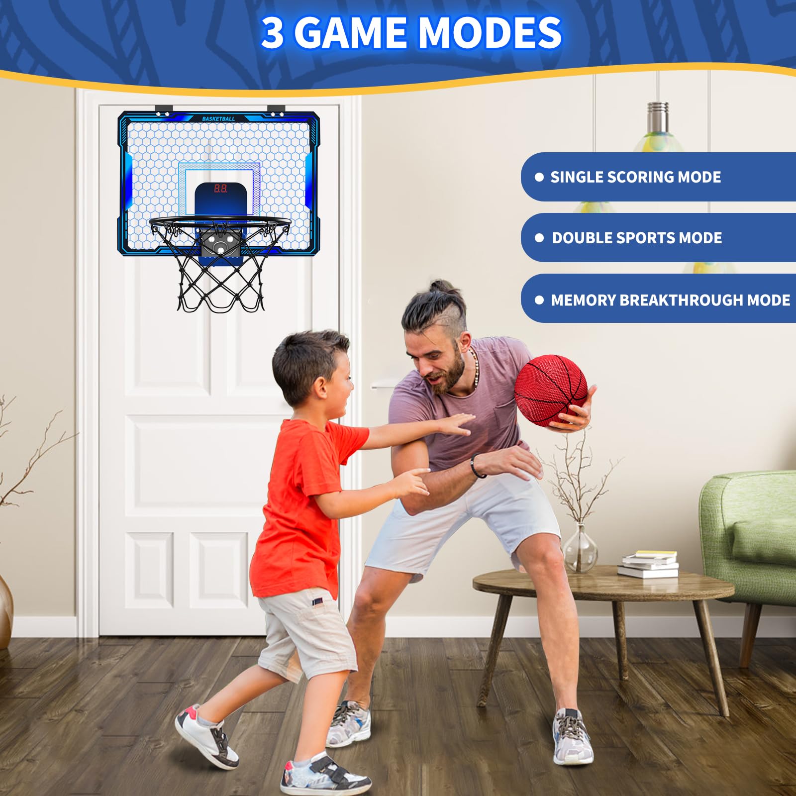 HYES over-door design with built-in scoreboard for competitive play